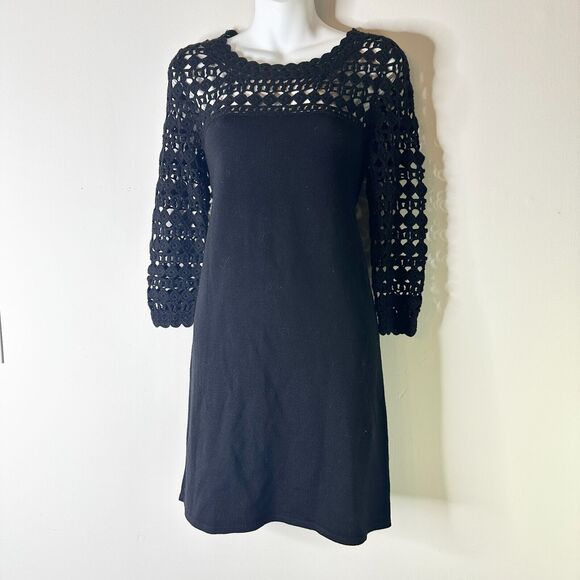 LILLY PULITZER Dress Womens S Black Kariana Crochet Merino Wool Boho Twee NWOT - Picture 1 of 10